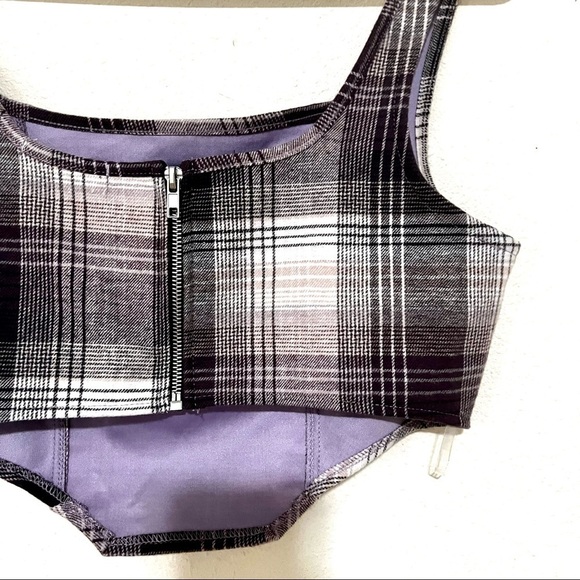 NWT LIBERTY LOVE corset bustier gray plaid cropped tank top size L - Picture 4 of 6